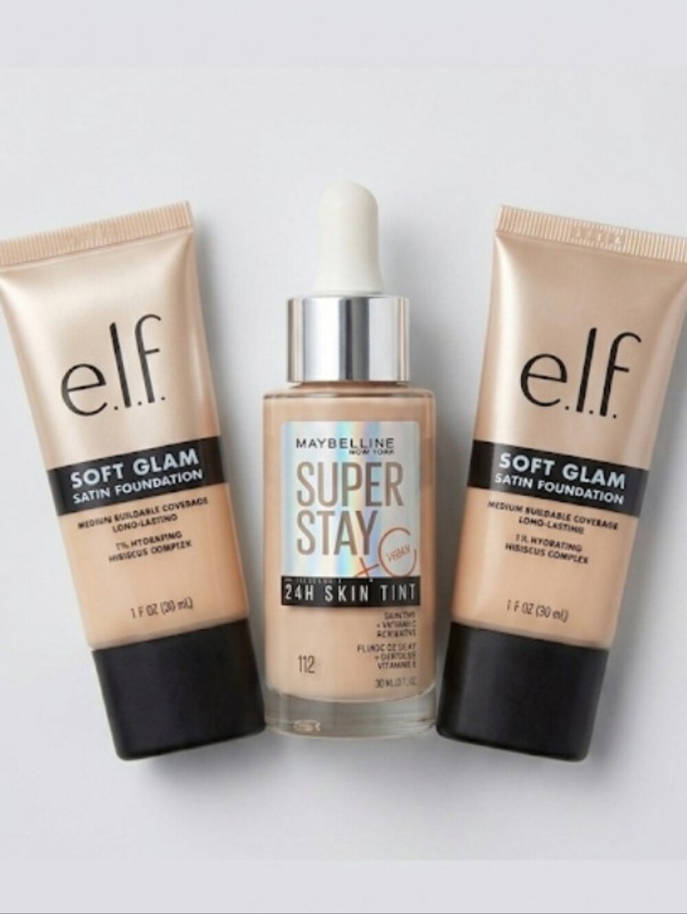 MAKEUP BUNDLE 2 ELF SATIN FOUNDATIONS & 1 MAYBELLINE SUPER STAY SKIN TINT